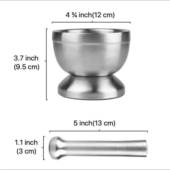 Stainless Steel Mortar Pestle Set w/ Lid 4-3/4" Herb Spice Grinder Pill Crusher - Picture 6 of 6